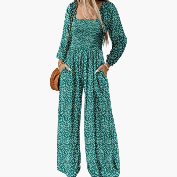 Pants - 5216. Floral Green Jumpsuit